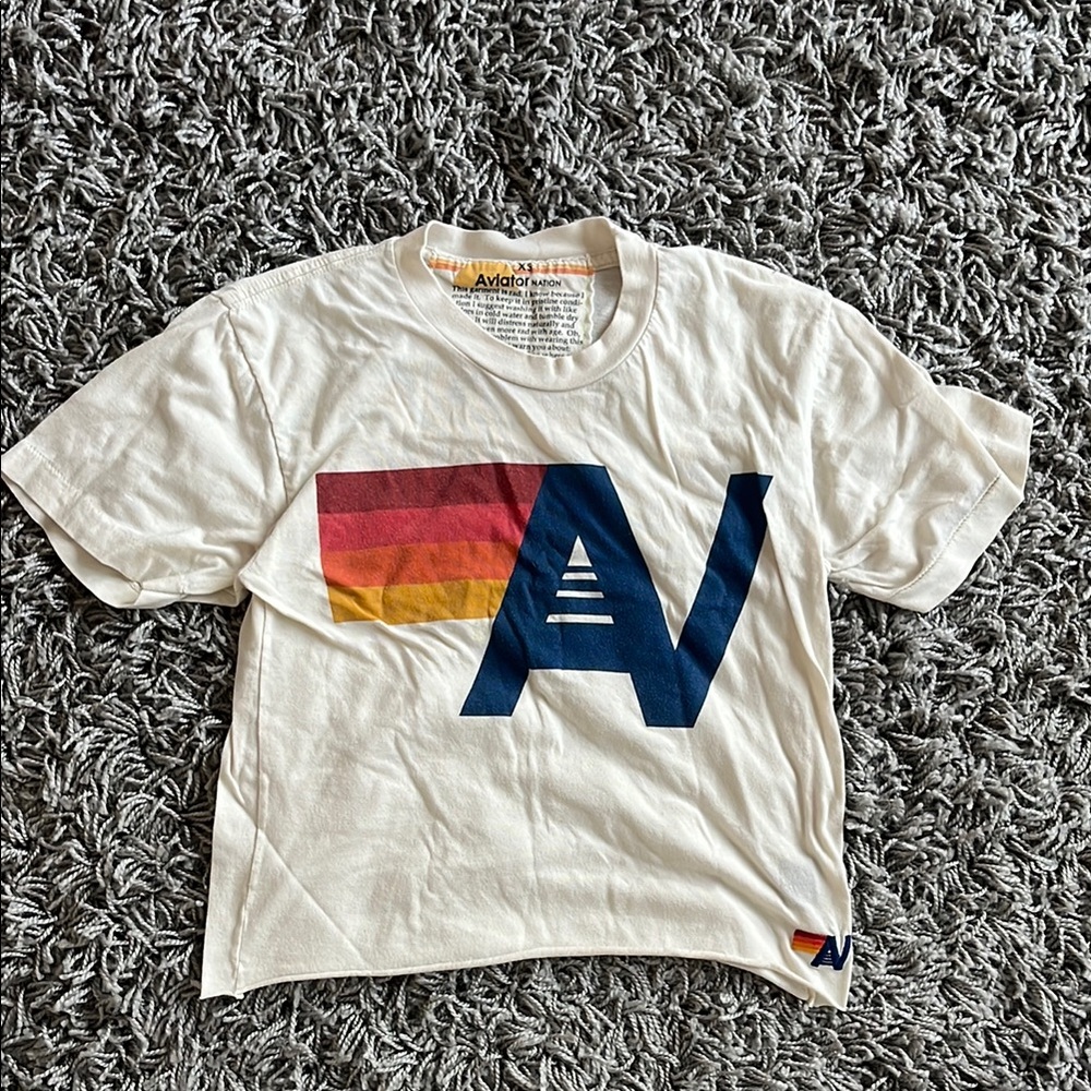 Aviator Nation White and Red Short Sleeve Tee with Bold Graphic